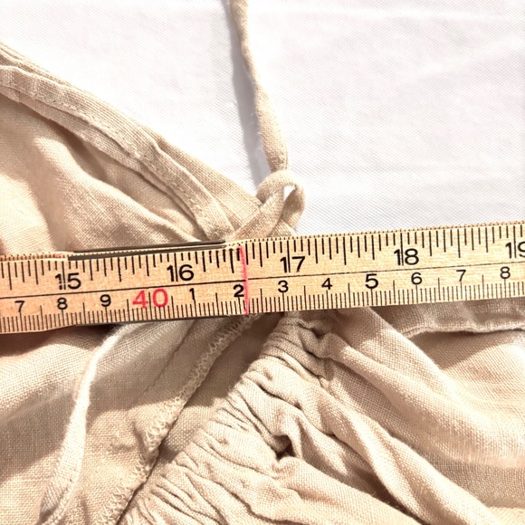 Mie Mini Gozo Dress Sz S Beige Linen Puff Sleeve Strappy Open Back Minimalist - Picture 13 of 13